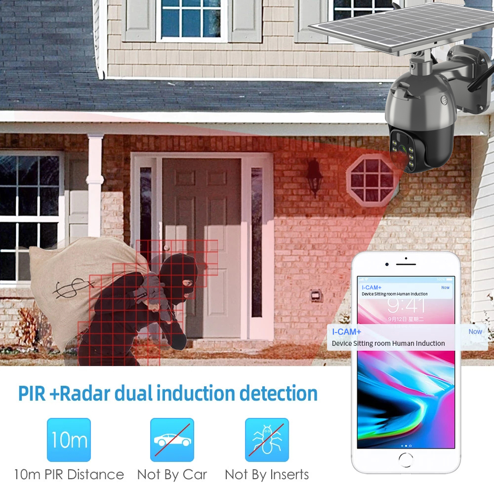 Wireless Battery Powered Security System Outdoor PTZ 4G Wifi IP CCTV Camera With Solar and Sim